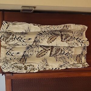 C&C California | Linen Leaf Print Wide Leg Crop Pants Elastic Waist Green 3X